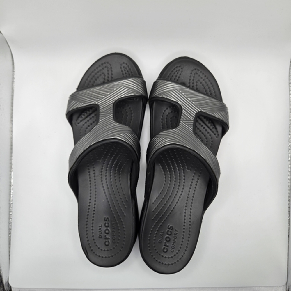Crocs Black and Gray Slide Sandals